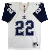 Cowboys Emmitt Smith Signed White Thanksgiving M&N Jersey BAS Witnessed