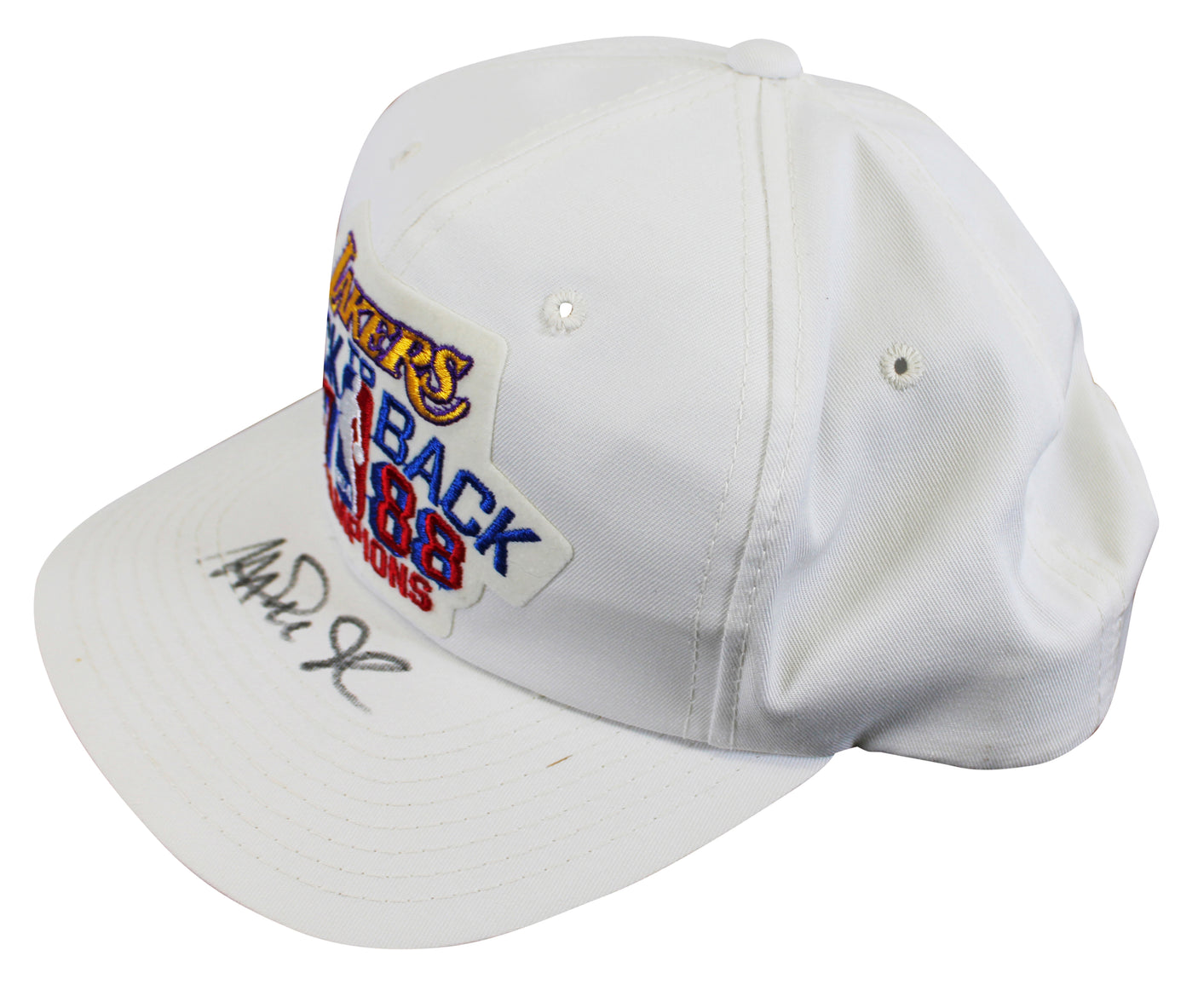 Lakers Magic Johnson Signed 1987-1988 NBA Champions Hat BAS Witnessed #W426872