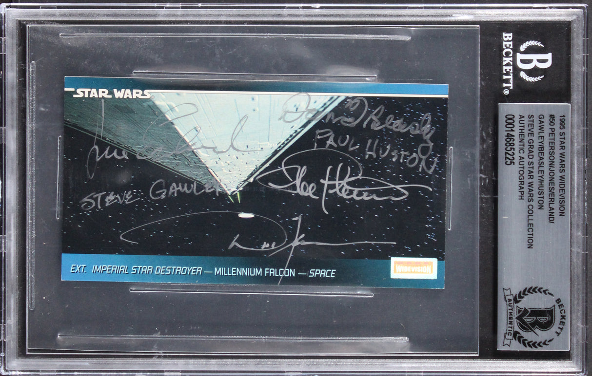 (6) Peterson, Beasley +4 Signed 1995 Star Wars Widevision #50 Card BAS Slabbed