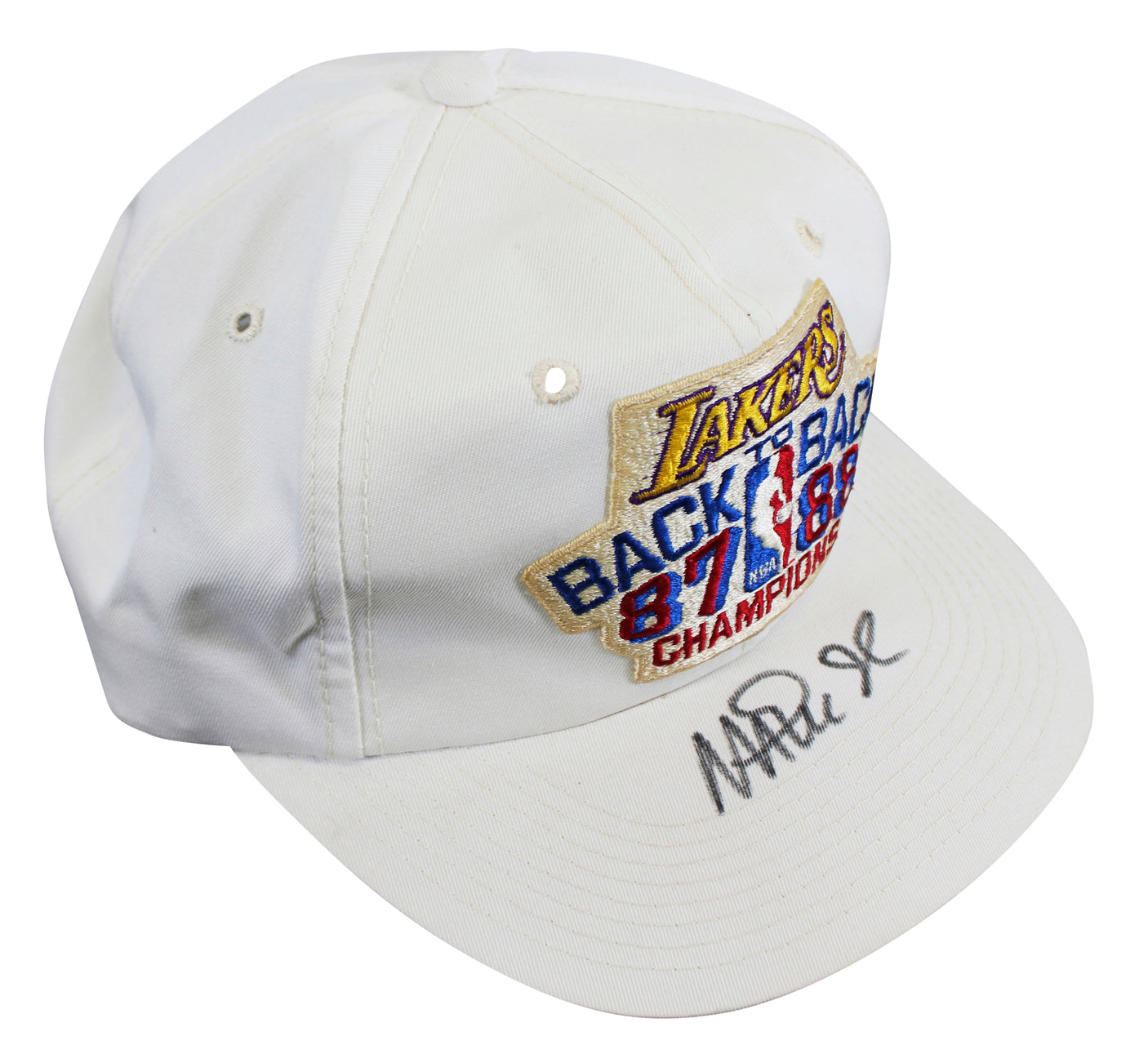 Lakers Magic Johnson Signed 1987-1988 NBA Champions Hat BAS Witnessed #W426875
