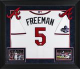Braves Freddie Freeman Signed White Nike Framed Jersey w/ 2021 WS Patch JSA