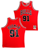 Bulls Dennis Rodman Signed Red Mitchell & Ness HWC Swingman Jersey BAS Witnessed