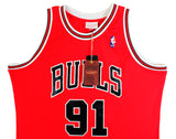 Bulls Dennis Rodman Signed Red Mitchell & Ness HWC Swingman Jersey BAS Witnessed