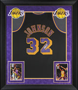 Lakers Magic Johnson Authentic Signed Black M&N HWC Swingman Framed Jersey BAS W