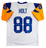 Torry Holt "5x Insc" Signed Rookie Era White Pro Style Jersey BAS Witnessed