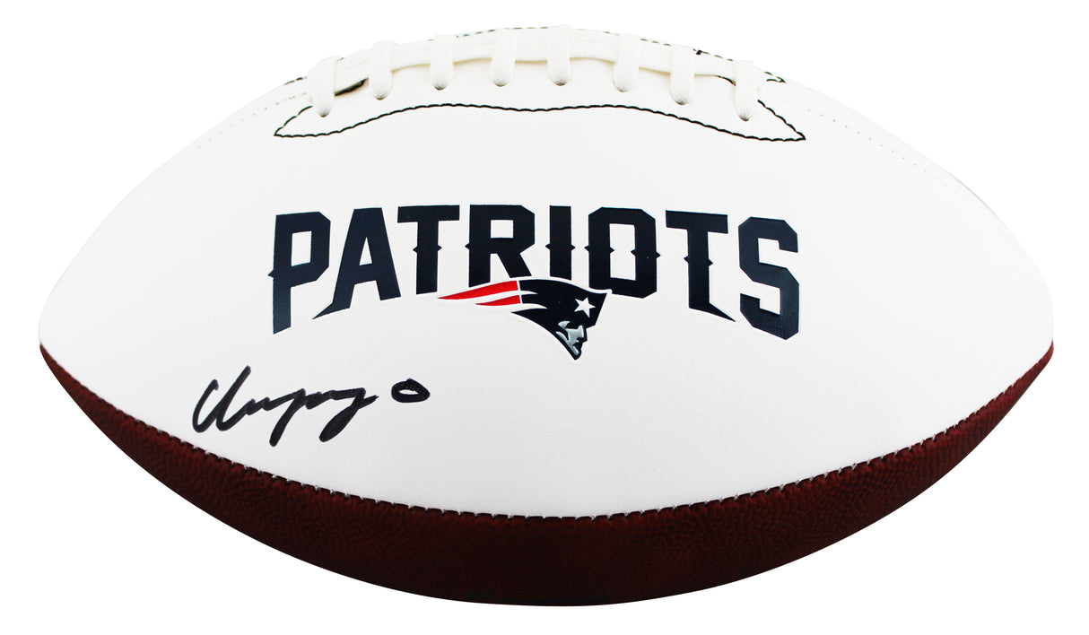 Patriots Christian Gonzalez Signed White Panel Logo Football W/ Case BAS Wit 1