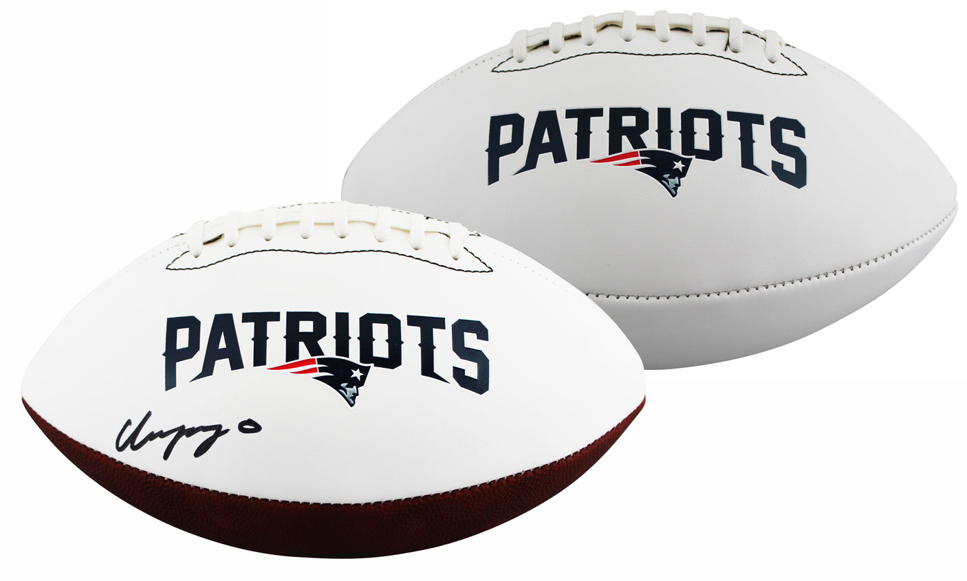 Patriots Christian Gonzalez Signed Franklin White Panel Logo Football BAS Wit 1