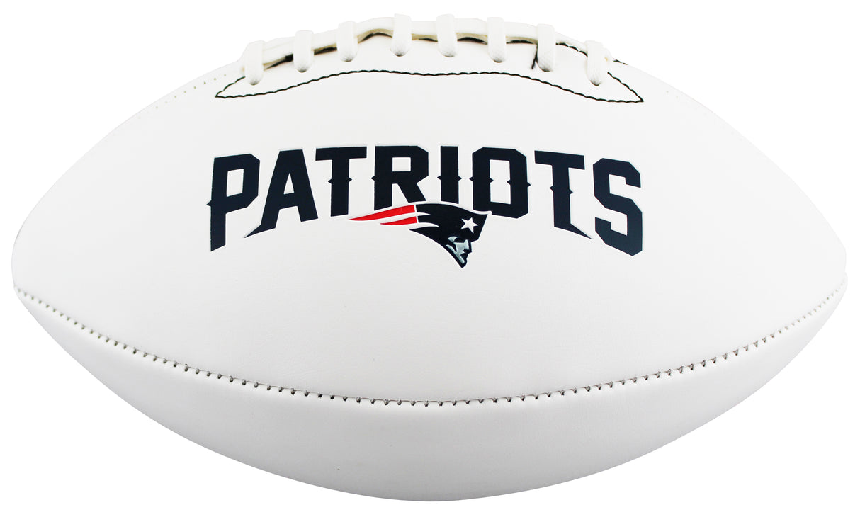 Patriots Christian Gonzalez Signed White Panel Logo Football W/ Case BAS Wit 1