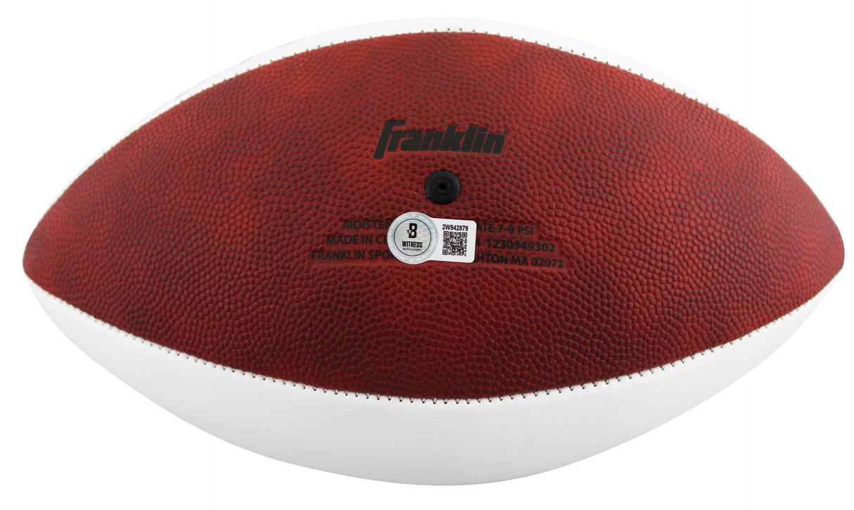 Patriots Christian Gonzalez Signed White Panel Logo Football W/ Case BAS Wit 1