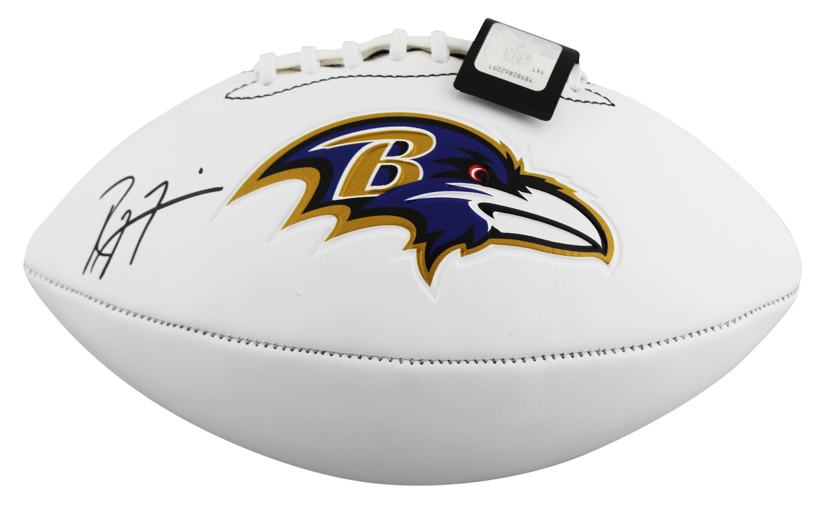 Ravens Ray Lewis Signed Franklin White Panel Logo Football W/ Case BAS Witnessed