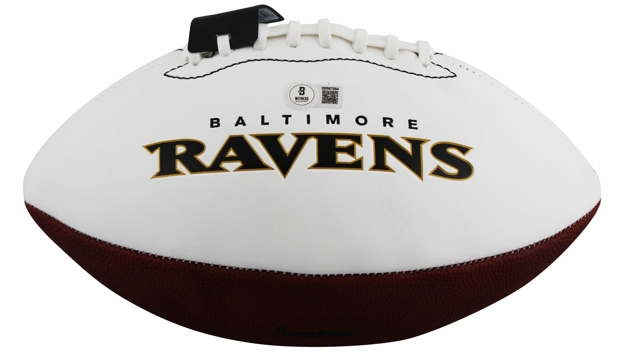 Ravens Ray Lewis Signed Franklin White Panel Logo Football W/ Case BAS Witnessed