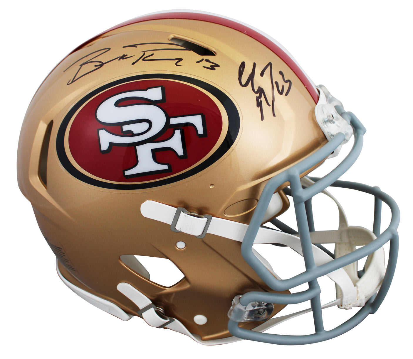 Christian McCaffrey & Brock Purdy Signed F/S Speed Proline Helmet W/ Case Fan
