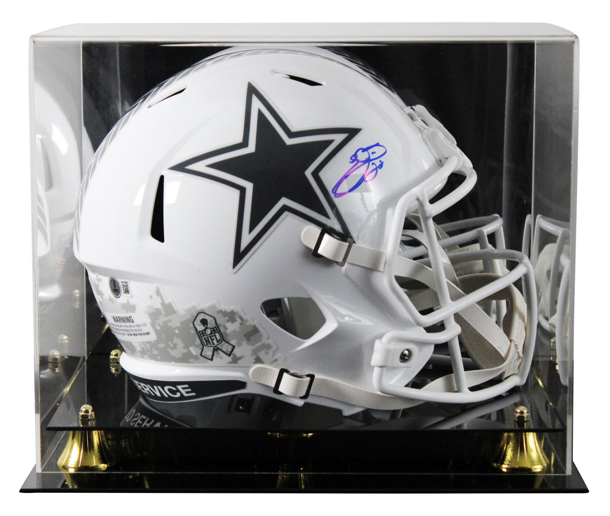 Cowboys Emmitt Smith Signed STS III F/S Speed Rep Helmet W/ Case W/ Blue Sig BAS