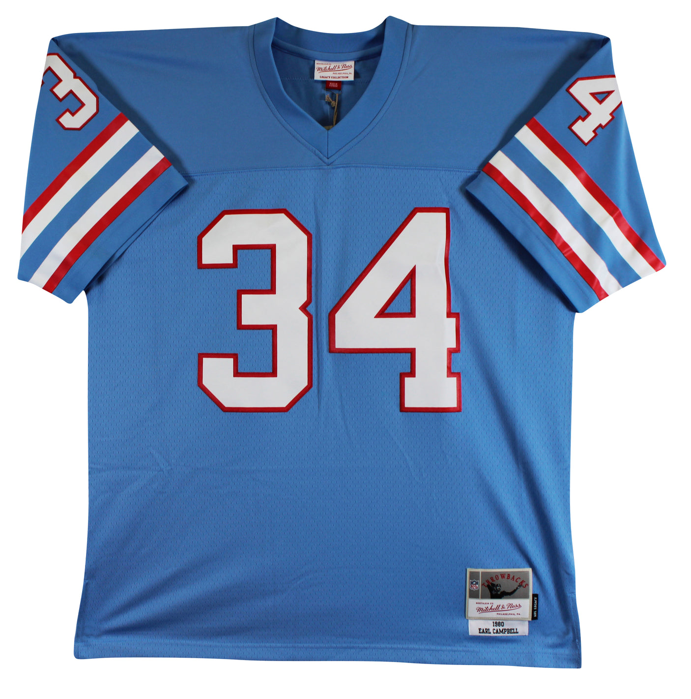 Oilers Earl Campbell "HOF 91" Signed Light Blue M&N Throwback Jersey BAS Witness