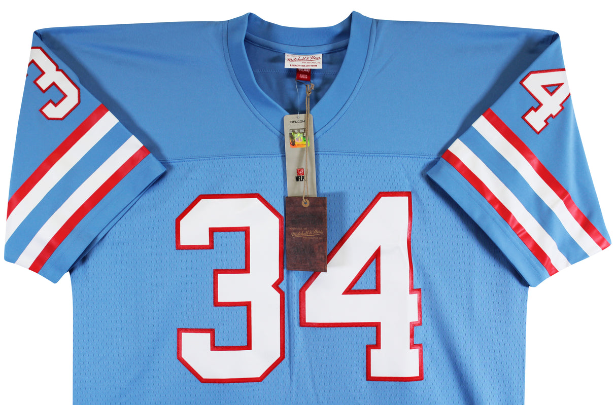 Oilers Earl Campbell "HOF 91" Signed Light Blue M&N Throwback Jersey BAS Witness