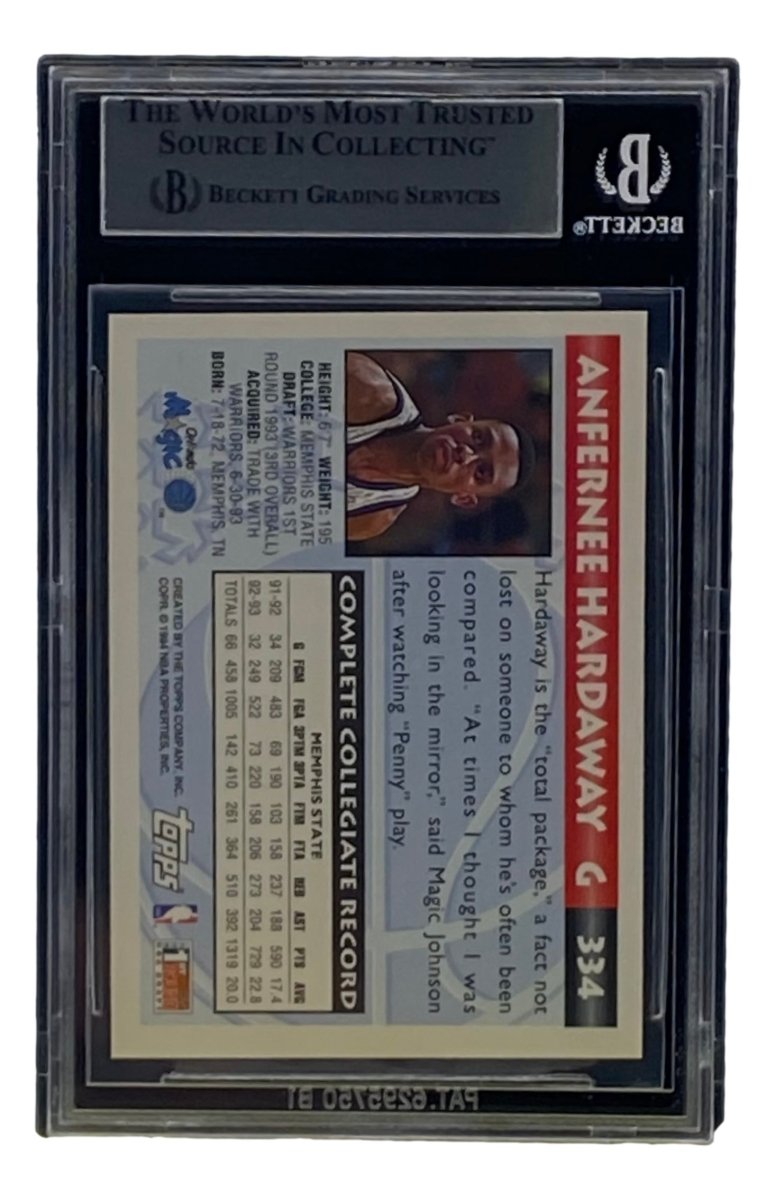 Penny Hardaway Signed Slabbed Orlando Magic 1993 - 94 Topps #334 BAS - Sports Integrity