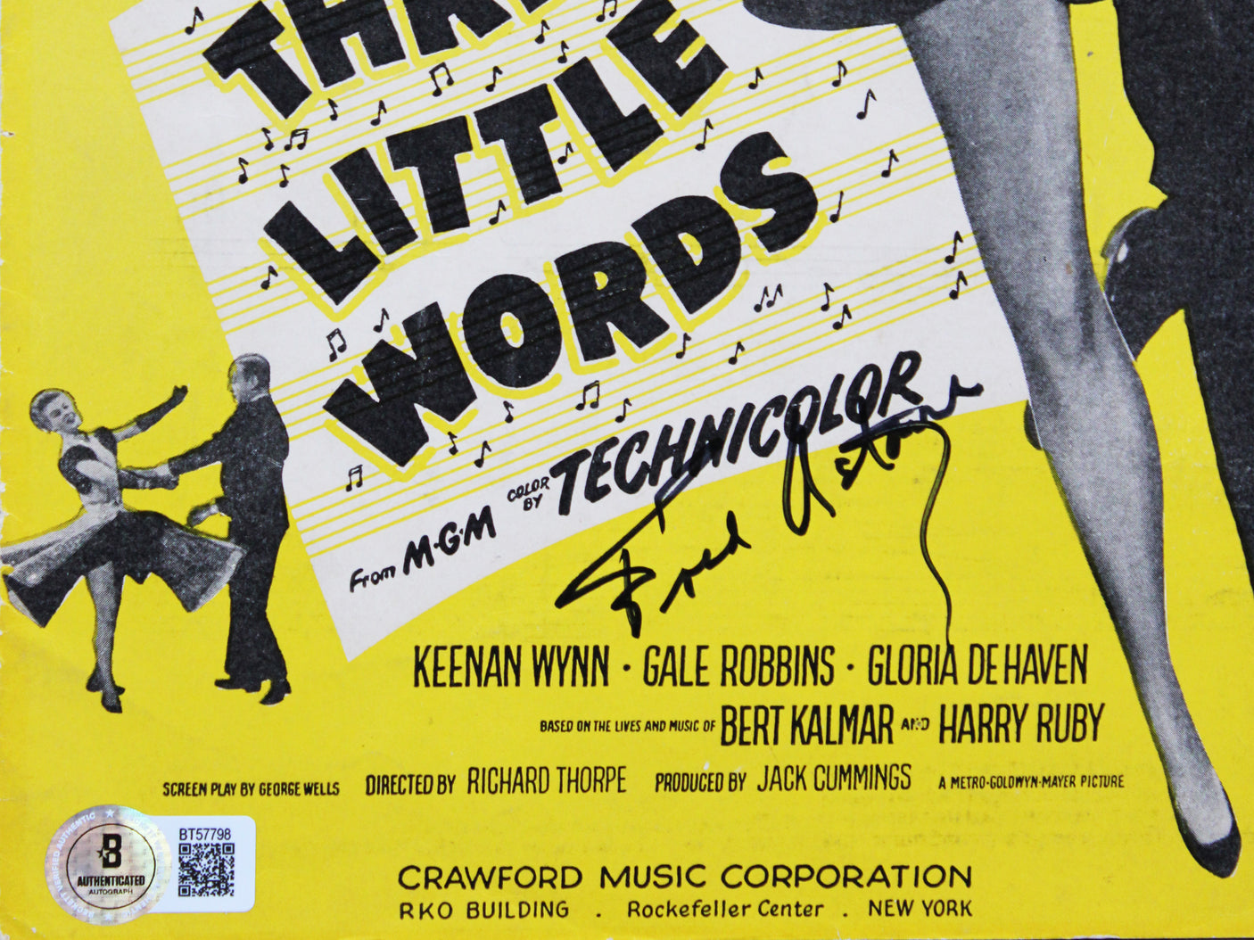 Fred Astaire Authentic Signed 9x12 Three Little Words Music Program BAS #BT57798