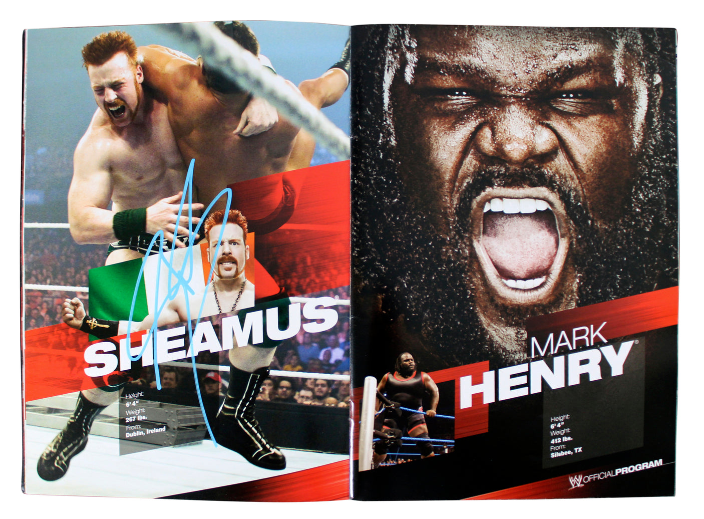 WWE Superstars (54) Rhodes, Kane, Sheamus, Mysterio Signed Official Program BAS