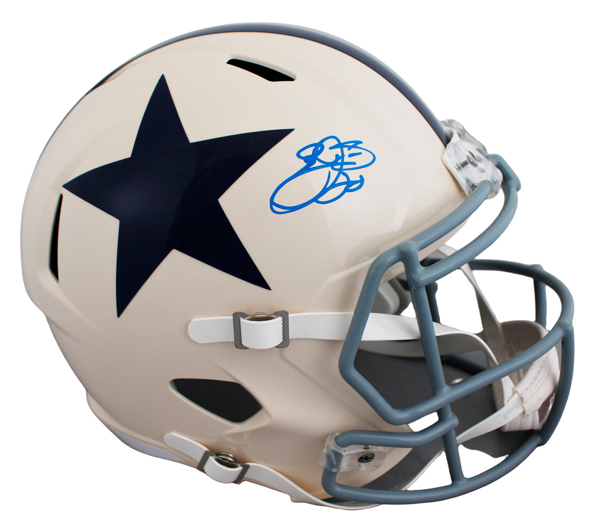 Cowboys Emmitt Smith Signed Retro Full Size Speed Rep Helmet W/ Case BAS Witness