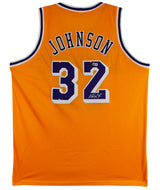 Magic Johnson Authentic Signed Yellow Pro Style Jersey BAS Witnessed #W491245
