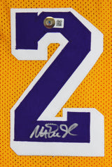 Magic Johnson Authentic Signed Yellow Pro Style Jersey BAS Witnessed #W491245