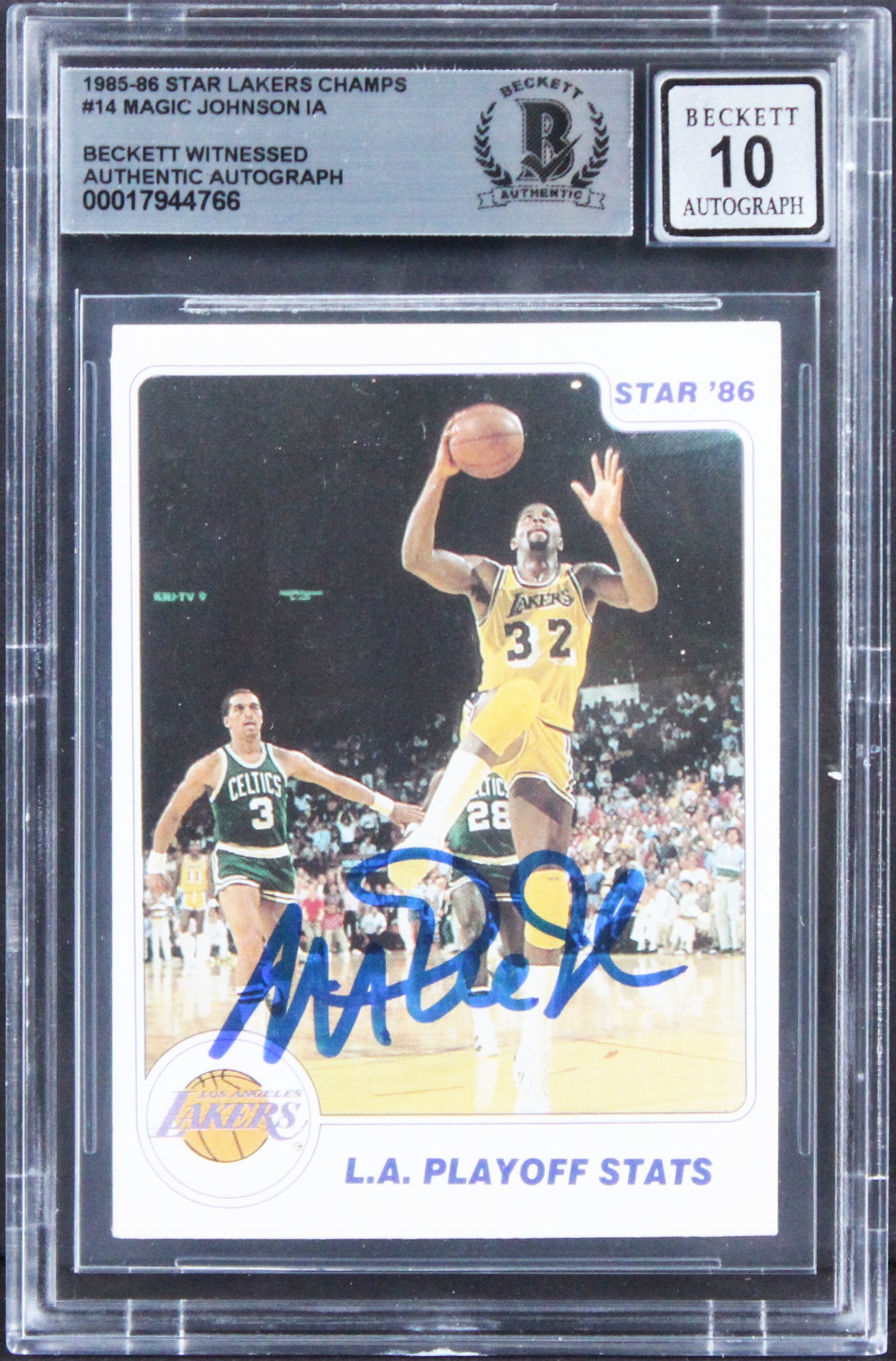Lakers Magic Johnson Signed 1985 Star Lakers Champs #14 Card Auto 10! BAS Slab