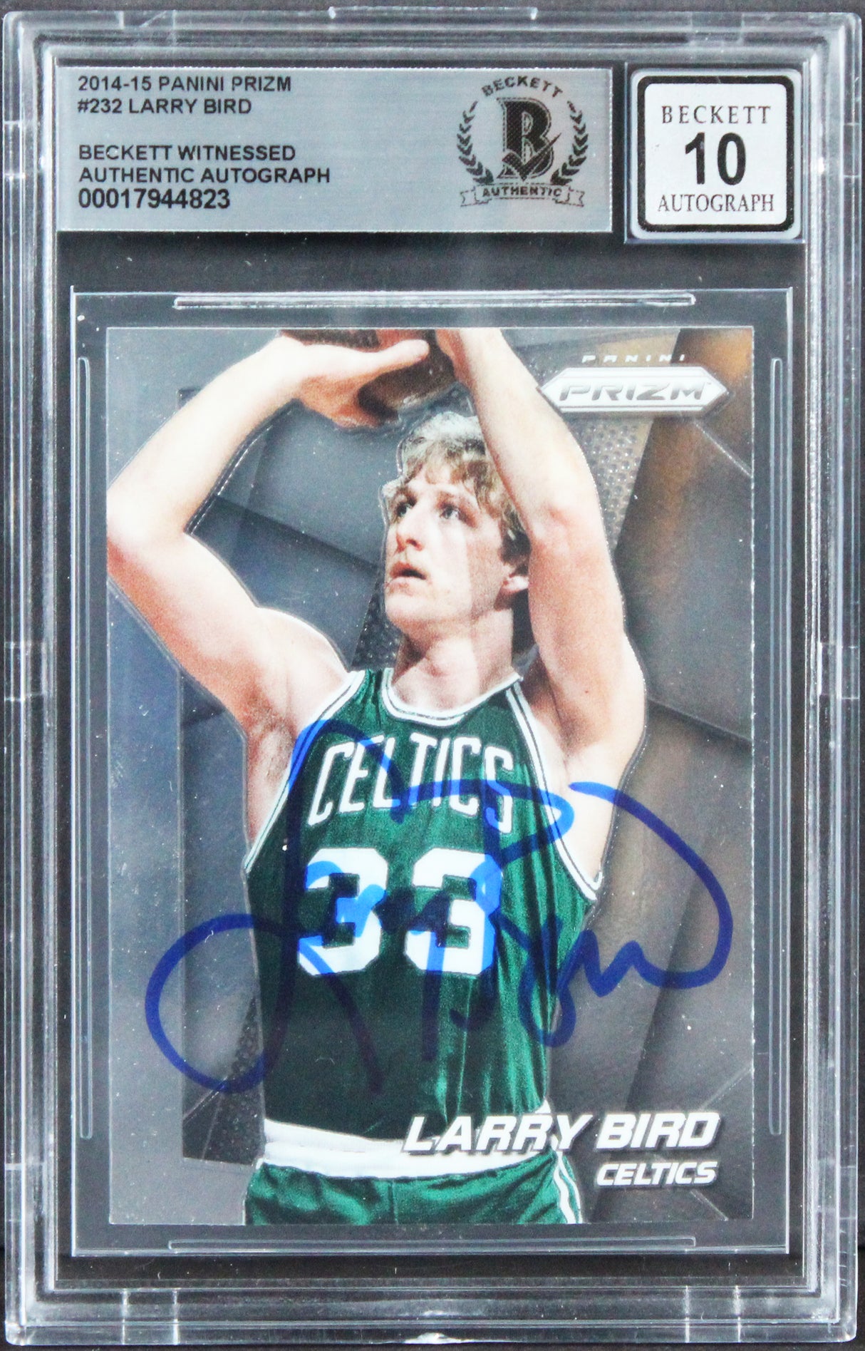 Celtics Larry Bird Signed 2014 Panini Prizm #232 Card Auto 10! BAS Slabbed