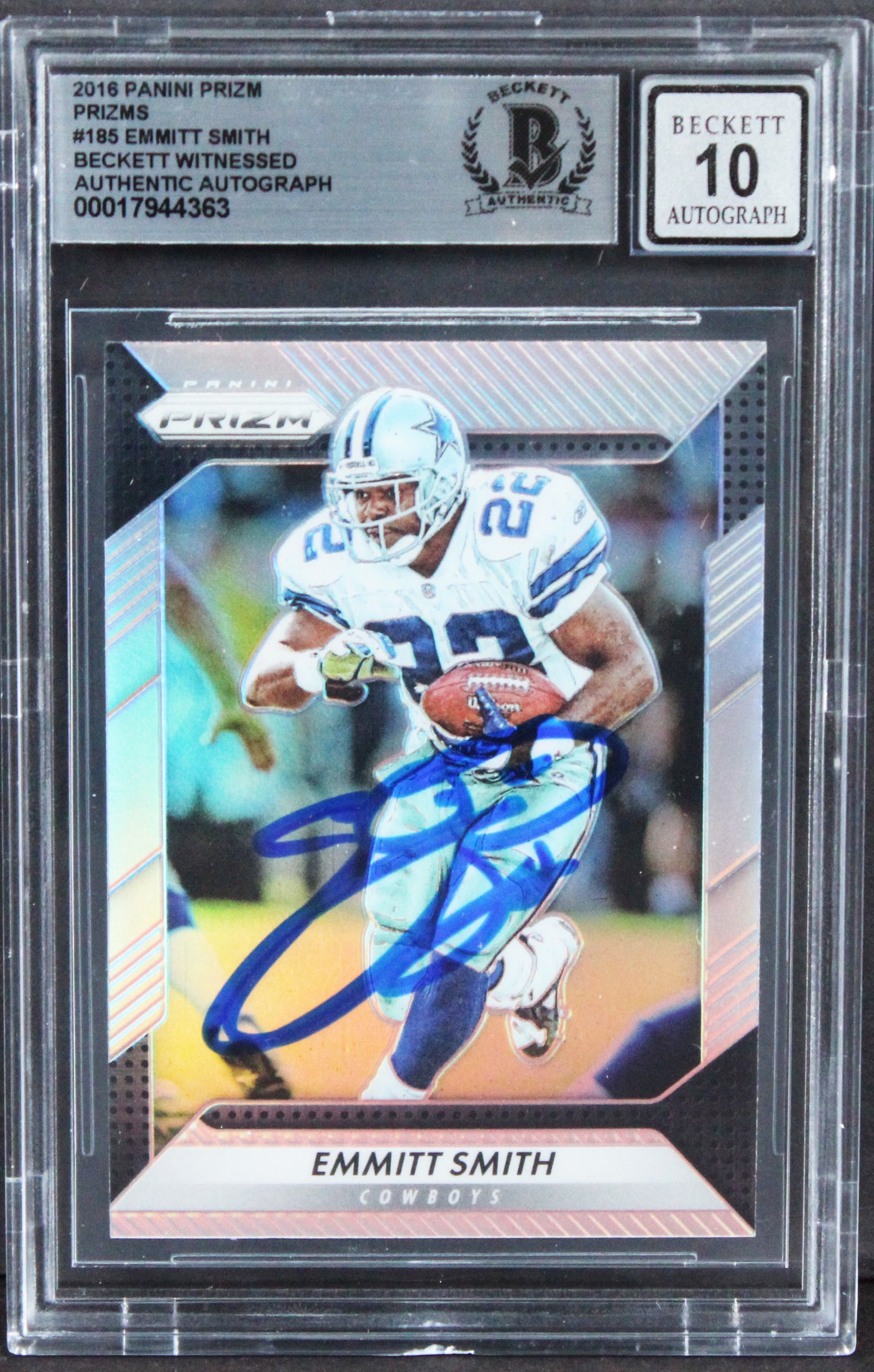 Cowboys Emmitt Smith Signed 2016 Panini Prizm #185 Card Auto 10! BAS Slabbed