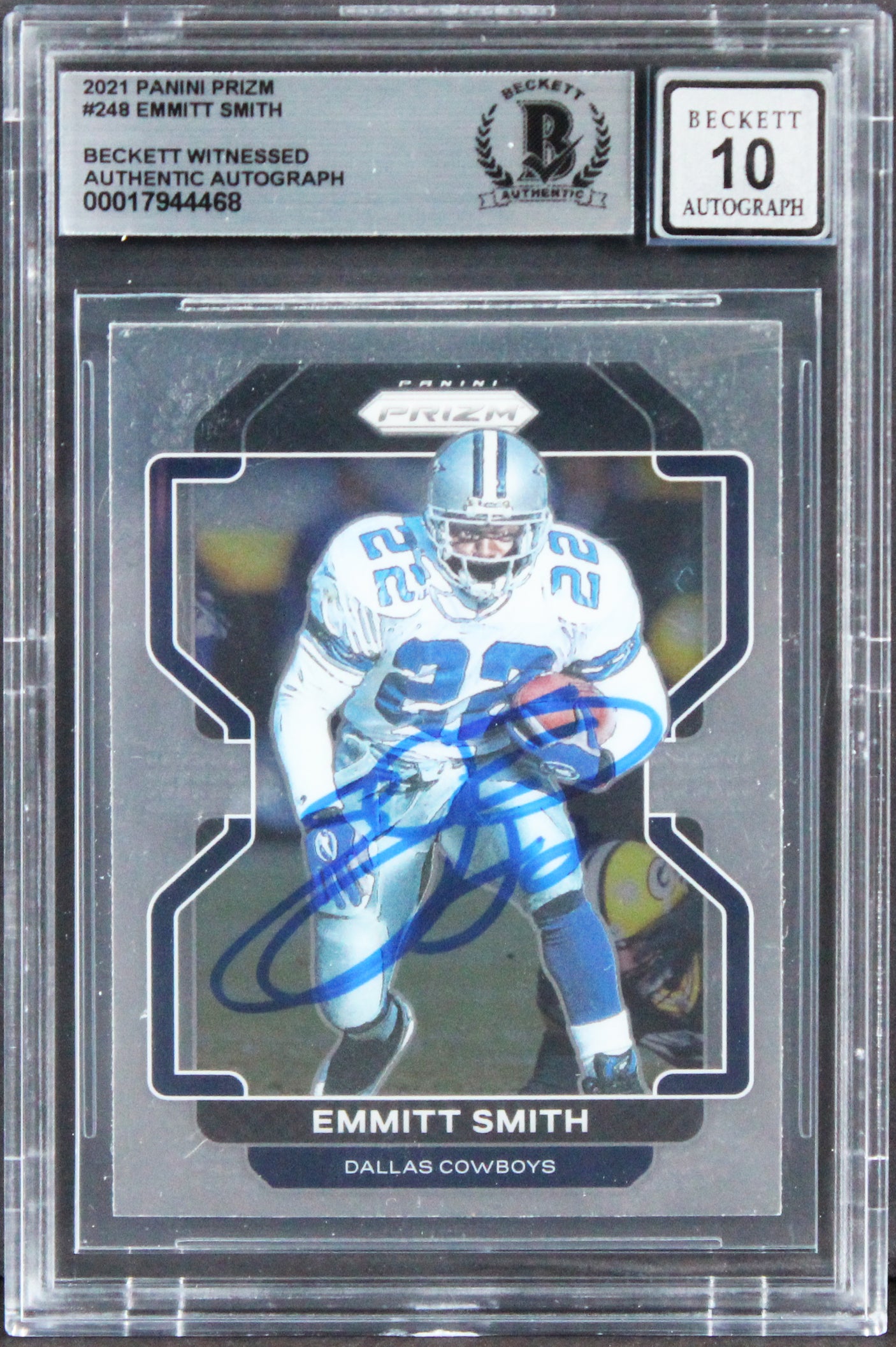 Cowboys Emmitt Smith Signed 2021 Panini Prizm #248 Card Auto 10! BAS Slabbed