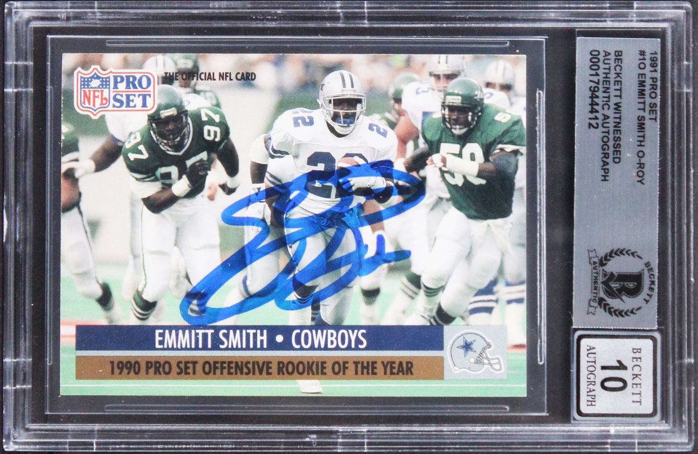 Cowboys Emmitt Smith Authentic Signed 1991 Pro Set #1O Card Auto 10! BAS Slabbed
