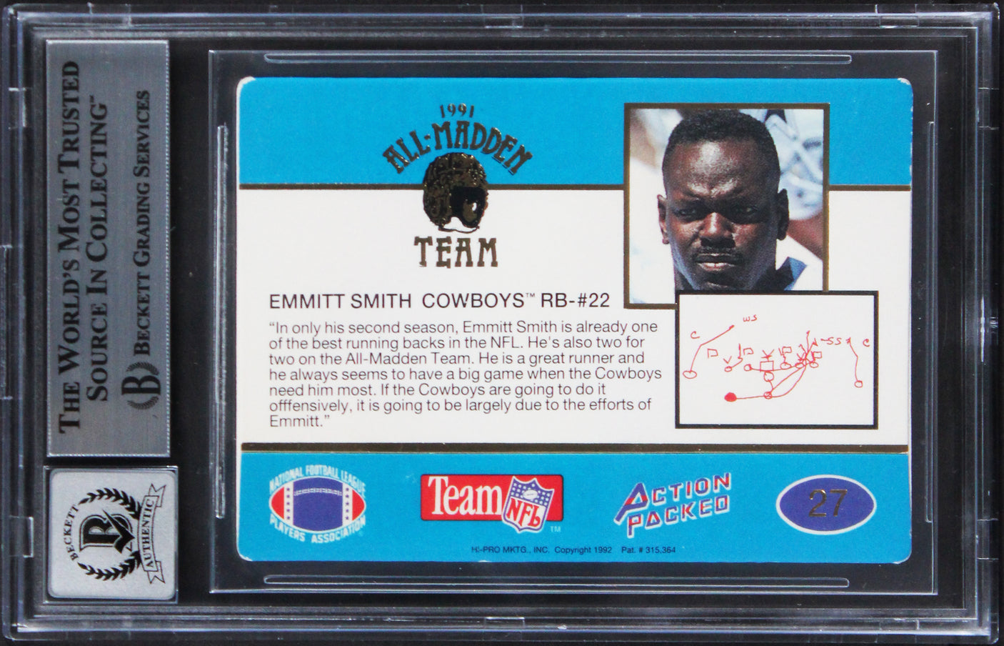 Cowboys Emmitt Smith Authentic Signed 1992 Finest #27 Card Auto 10! BAS Slabbed