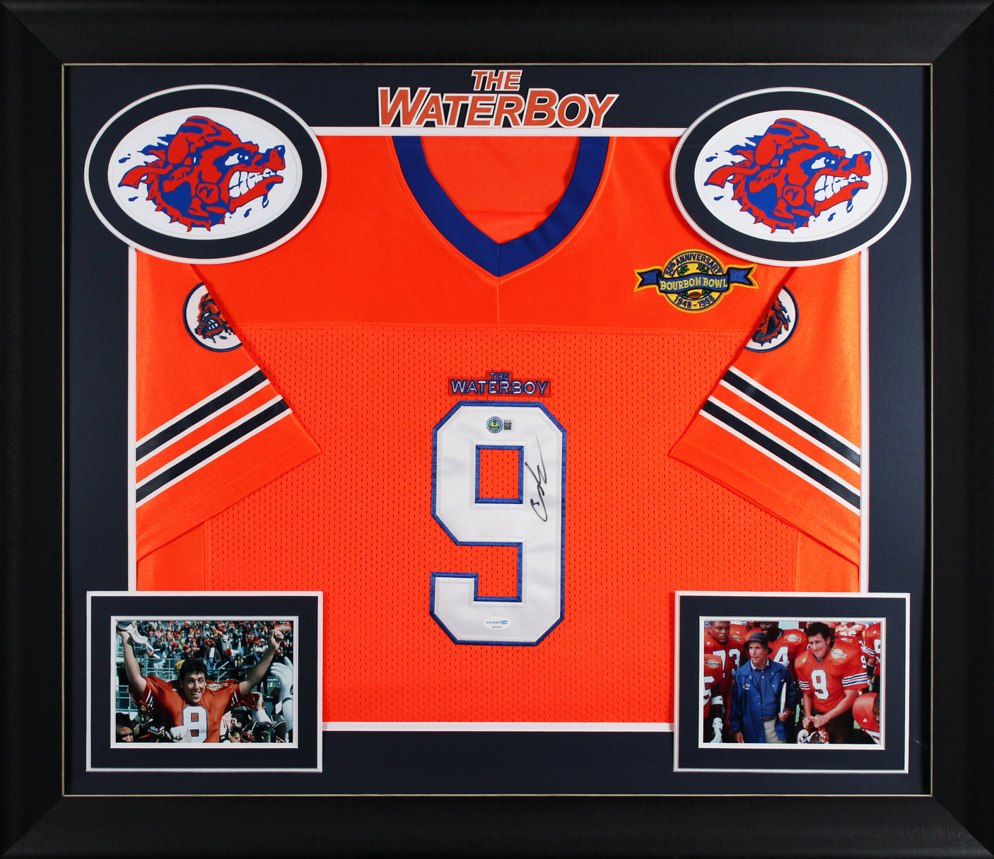 Adam Sandler The Waterboy Signed Orange Burbon Bowl Pro Style Framed Jersey BAS