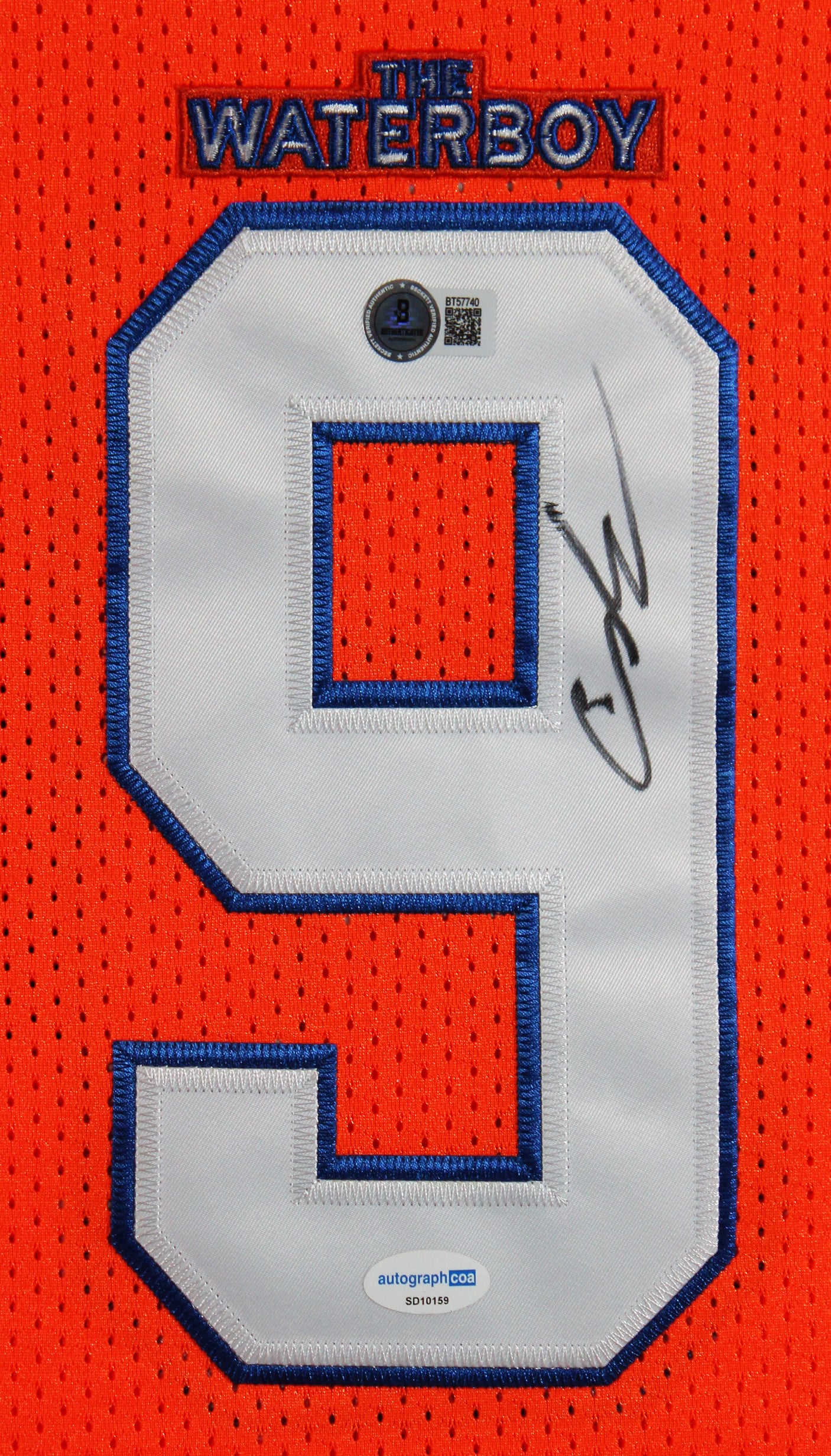 Adam Sandler The Waterboy Signed Orange Burbon Bowl Pro Style Framed Jersey BAS