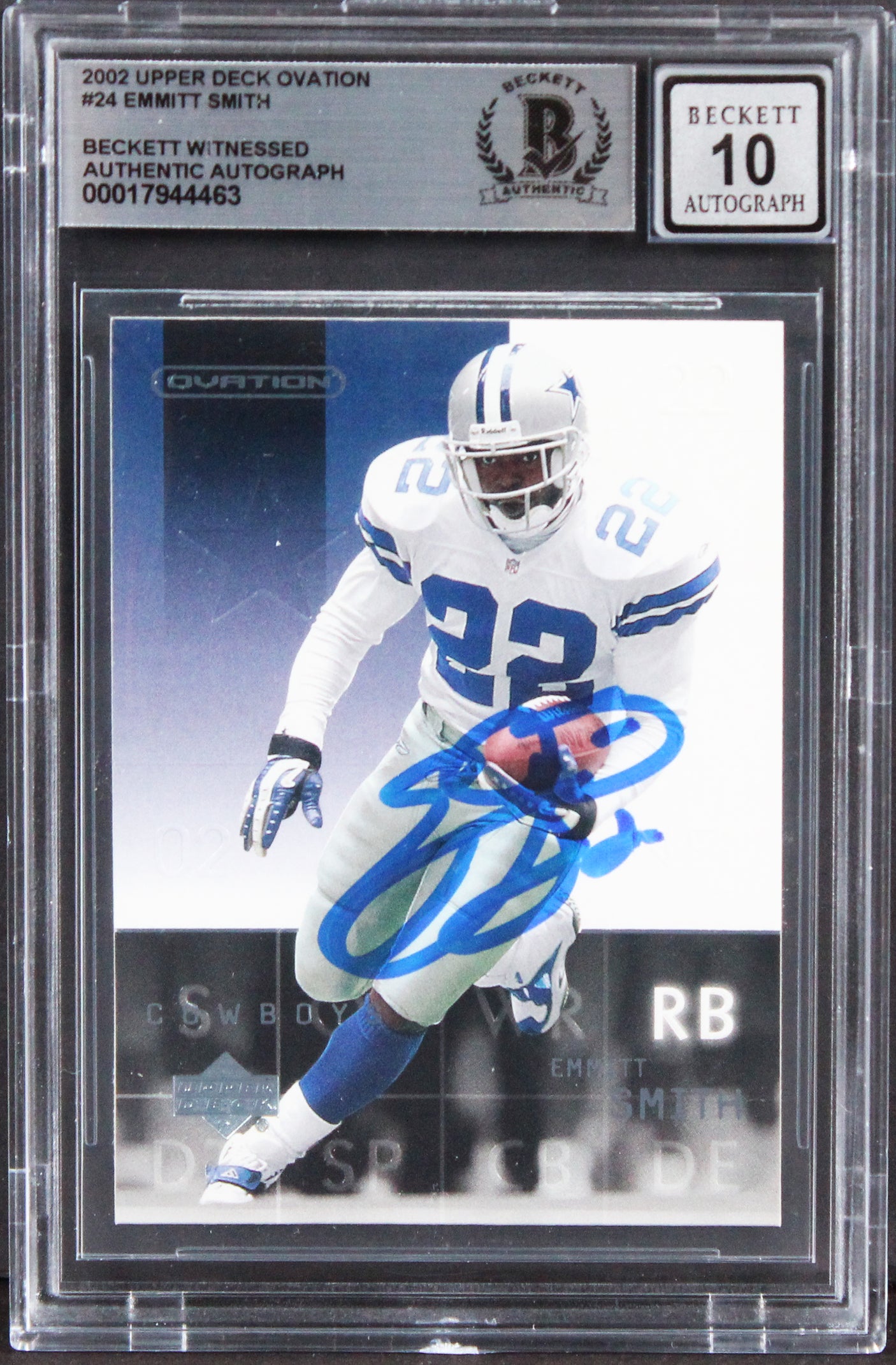 Cowboys Emmitt Smith Signed 2002 Upper Deck Ovation #24 Card Auto 10! BAS Slab