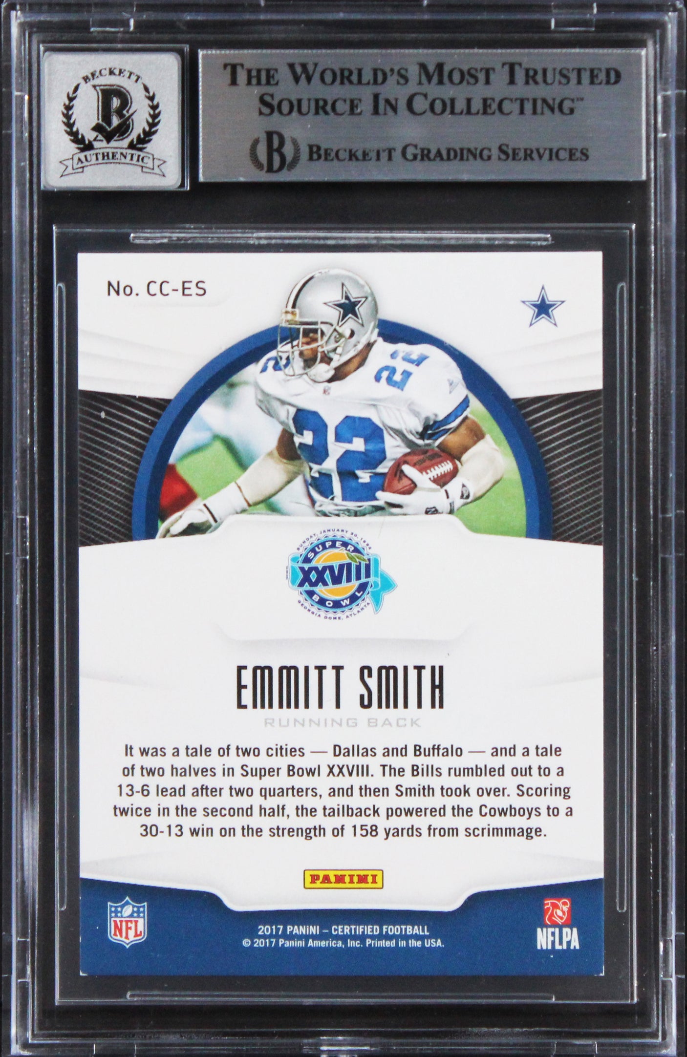 Cowboys Emmitt Smith Signed 2017 Certified Champions #16 Card Auto 10! BAS Slab