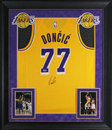 Lakers Luka Doncic Signed Yellow Nike Swingman Framed Jersey PSA/DNA #AQ49103