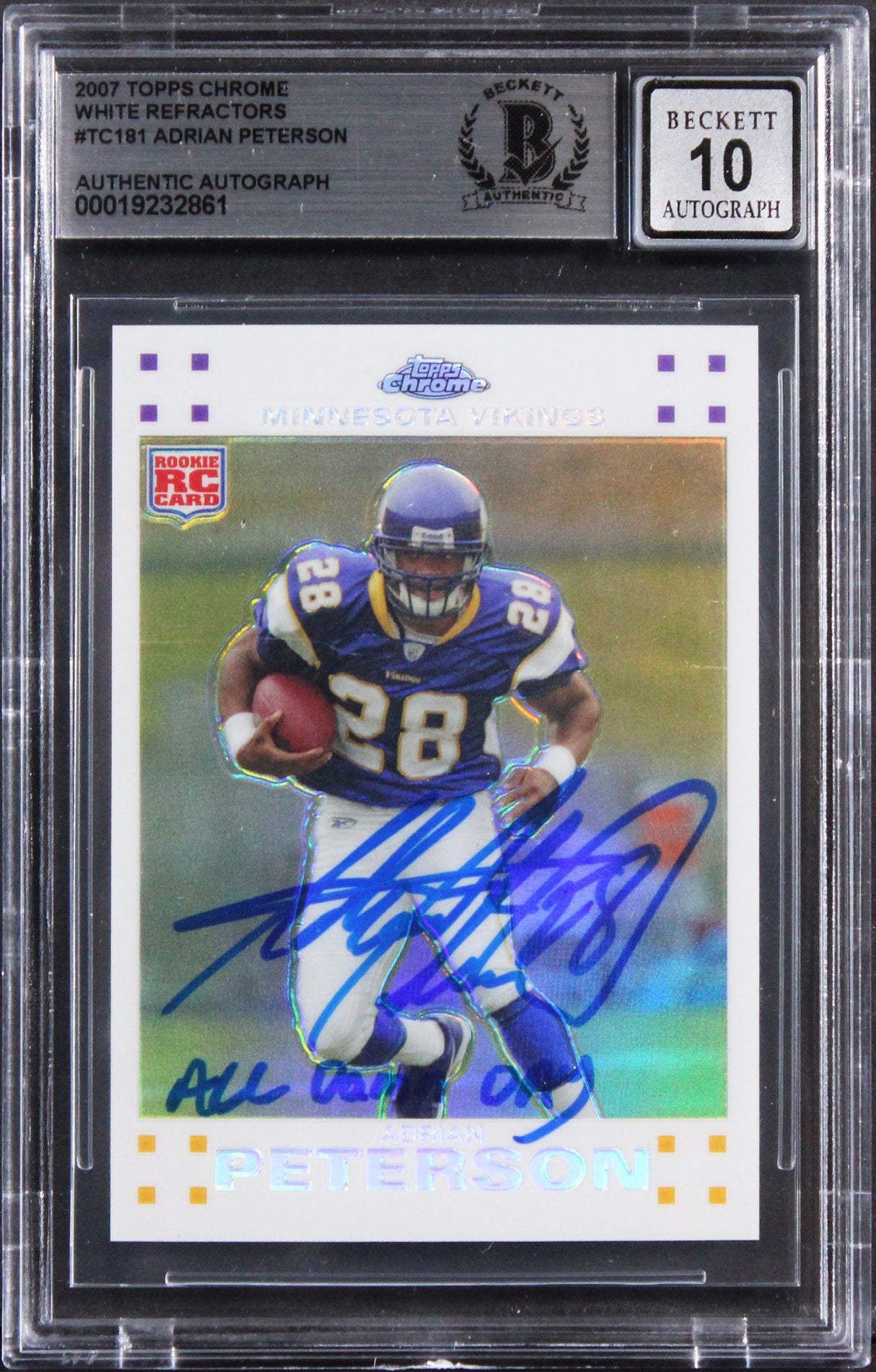Adrian Peterson Signed 2007 Topps Chrome White Ref #TC181 Card Auto 10! BAS Slab