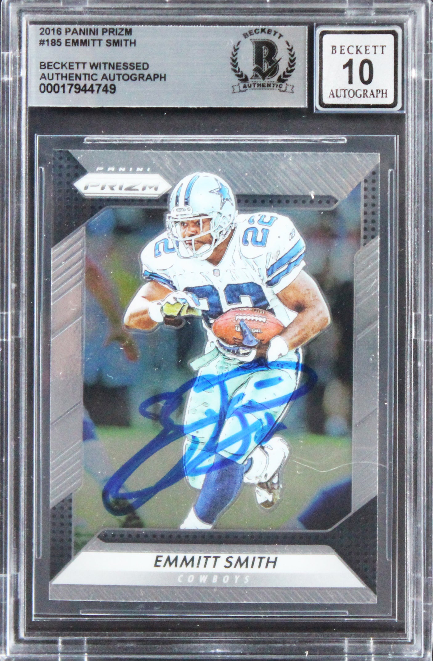 Cowboys Emmitt Smith Signed 2016 Panini Prizm #185 Card Auto 10! BAS Slabbed