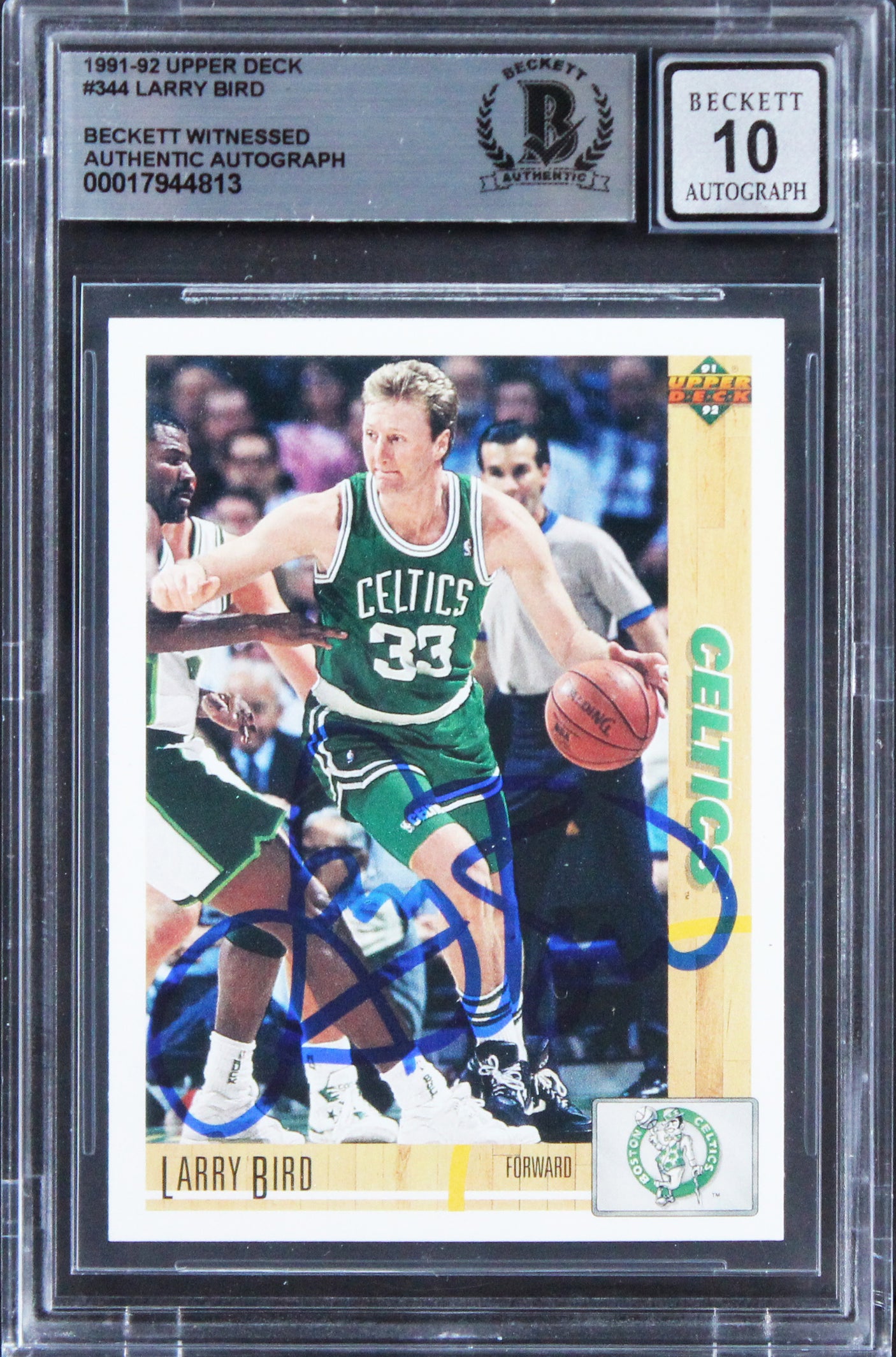 Celtics Larry Bird Signed 1991 Upper Deck #344 Card Auto 10! BAS Slabbed