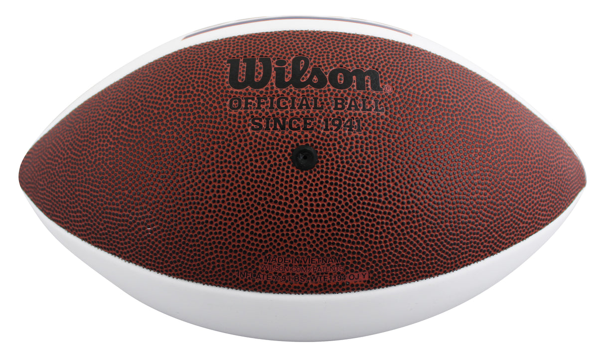 Giants Phil Simms Signed Wilson White Panel Logo Football BAS Witnessed