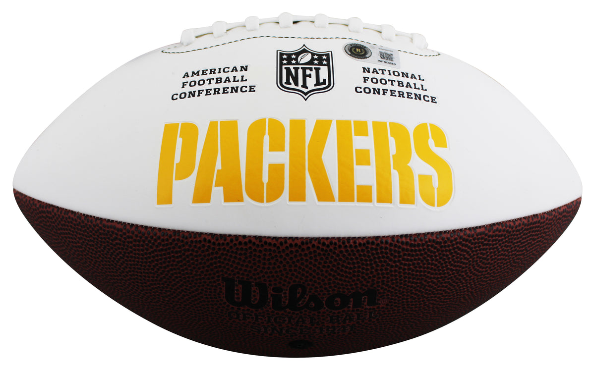 Packers Sterling Sharpe Signed Wilson White Panel Logo Football BAS Witnessed