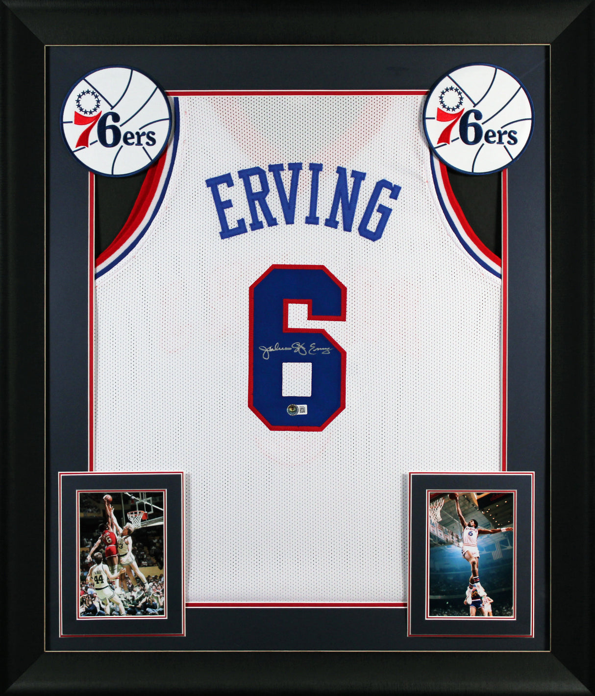 Julius "Dr. J" Erving Authentic Signed White Pro Style Framed Jersey BAS 3