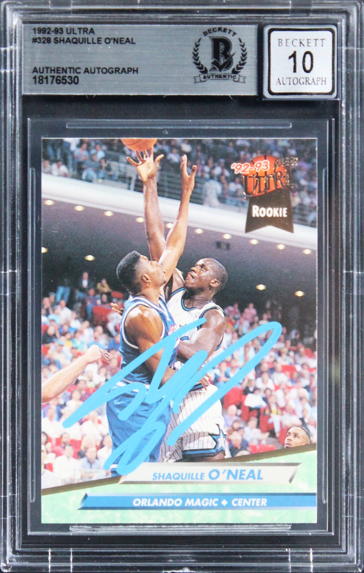 Lakers Shaquille O'Neal Signed 1992 Ultra #328 Rookie Card Auto 10! BAS Slabbed