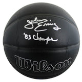 76ers Julius "Dr. J" Erving "83 Champs" Signed Black Logo Basketball W/ Case JSA