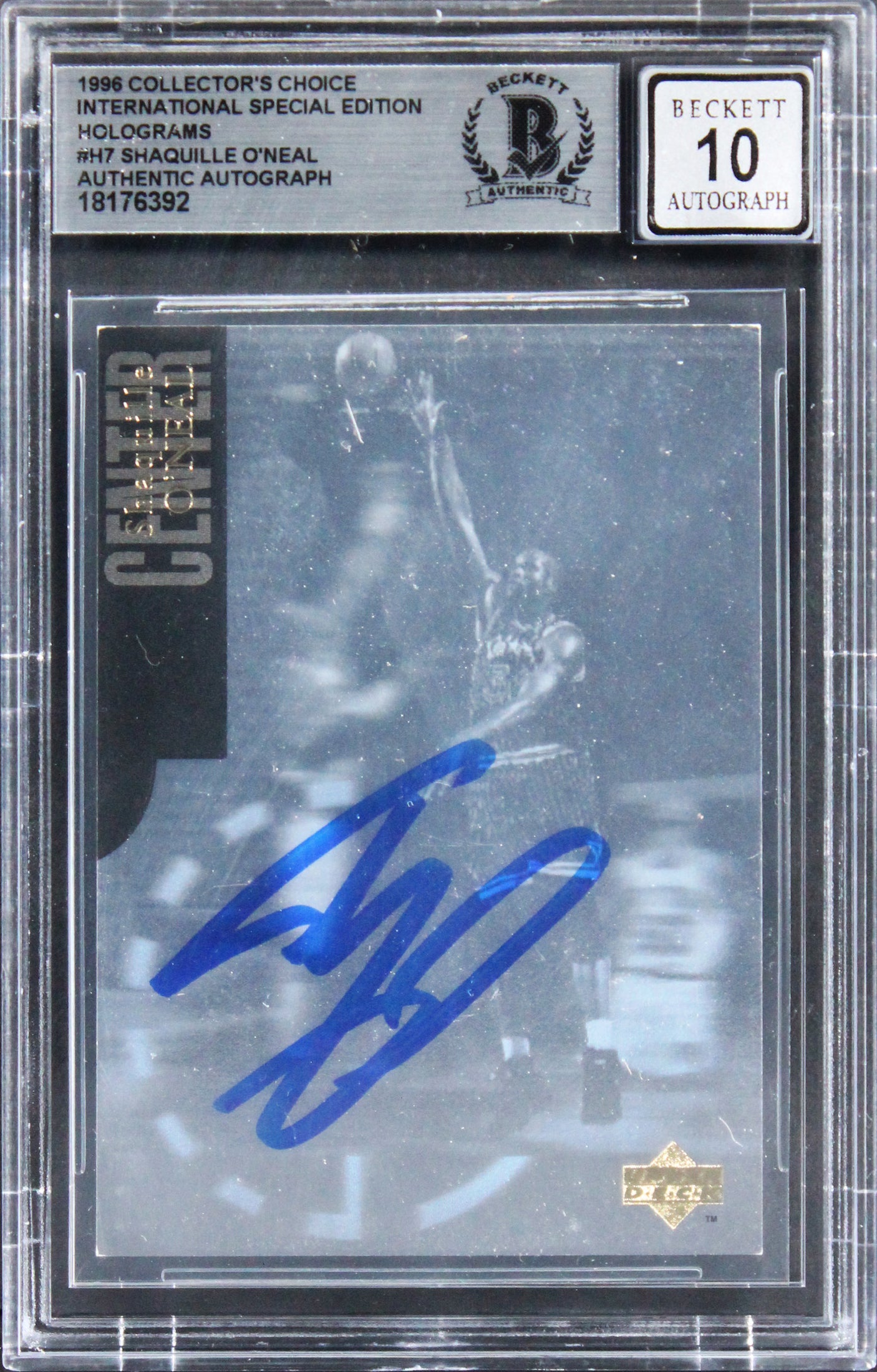 Shaquille O'Neal Signed 1996 Colls Choice Intl SE Holo #H7 Card Auto 10 BAS Slab
