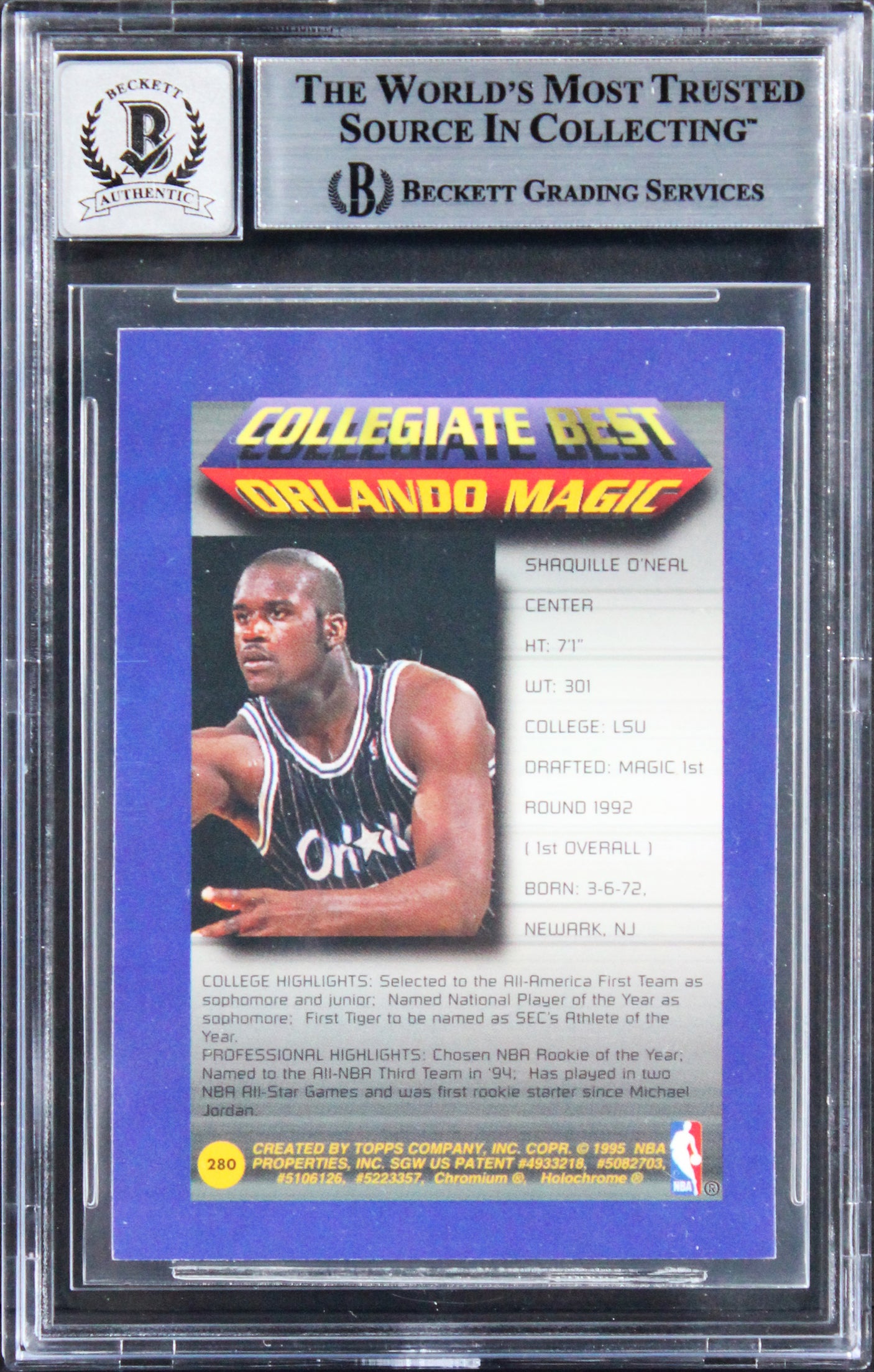 Magic Shaquille O'Neal Signed 1994 Finest #280 Card Auto Graded 10! BAS Slabbed