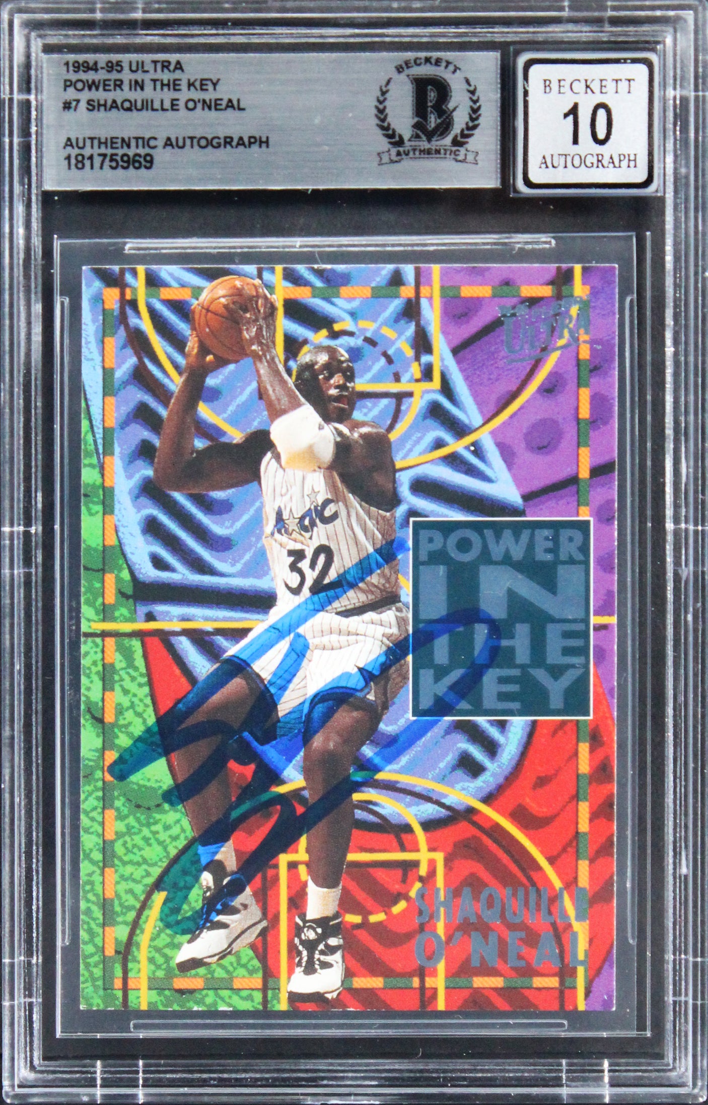 Shaquille O'Neal Signed 1994 Ultra Power In The Key #7 Card Auto 10! BAS Slabbed