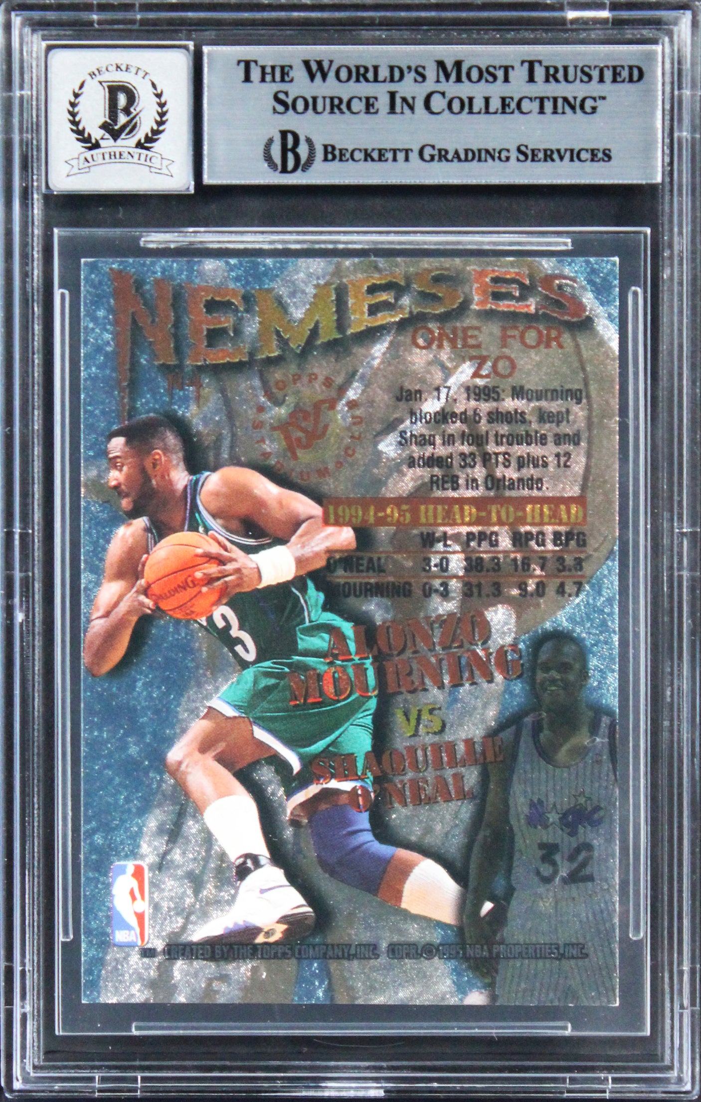Shaquille O'Neal Signed 1995 Stadium Club Nemeses #N4 Card Auto 10! BAS Slabbed