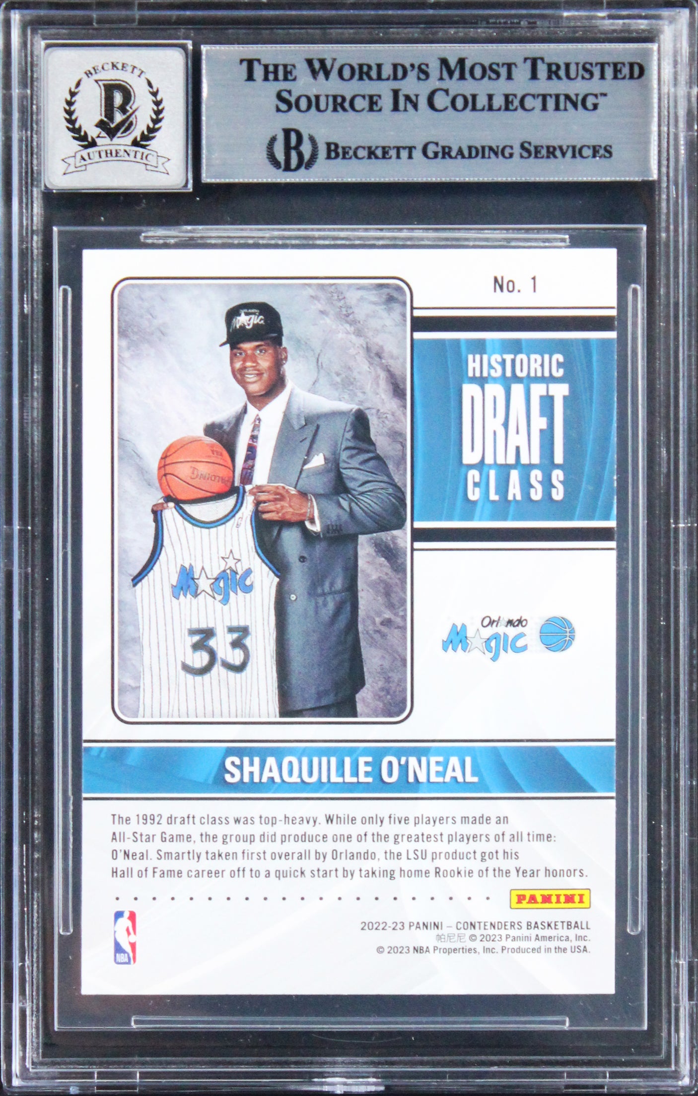 Shaq O'Neal Signed 2022 Panini Contenders Historic DC #1 Card Auto 10! BAS Slab