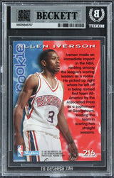 76ers Allen Iverson Signed 1996 Skybox Premium #216 Rookie Card BAS Slabbed
